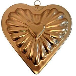 Vintage Heart-Shaped Copper Jello Gelatin Mold Cake Pan Baking Kitchen Wall Deco